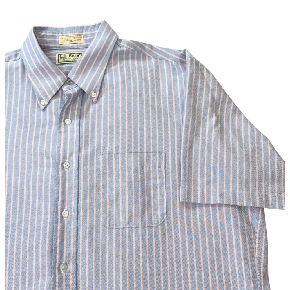 Vintage 80s 90s LL Bean oxford shirt Mens 17 1/2 blue red striped Freeport Maine
